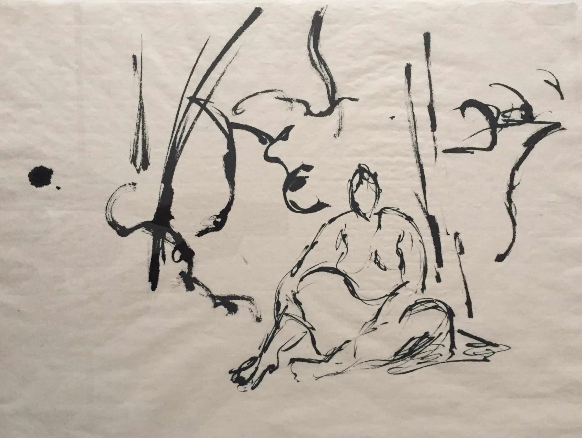 Hans van Hoek (1947) | ‘Zittende vrouw in rustieke omgeving’